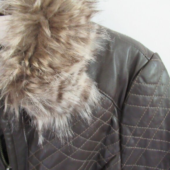 Chico's brown faux leather/fur collar zip front long sleeve jacket *Sz 1(M)* - Picture 4 of 7